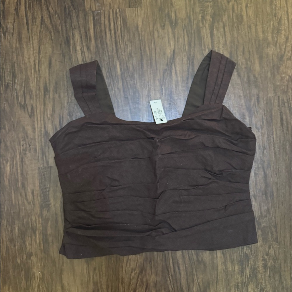 Express Brown Ribbed Square-Neck Crop Top
